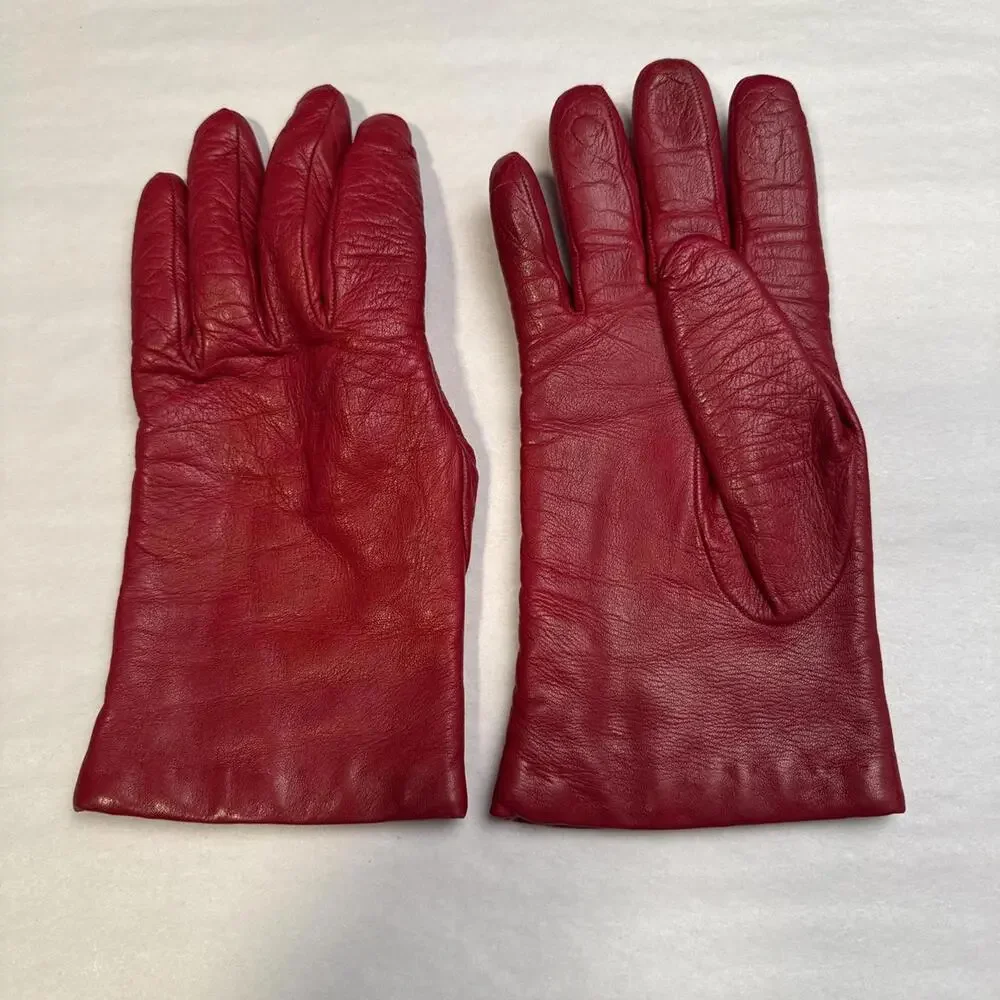 Vintage Portolano Italian Red‎ Leather Cashmere Lined Gloves size 8